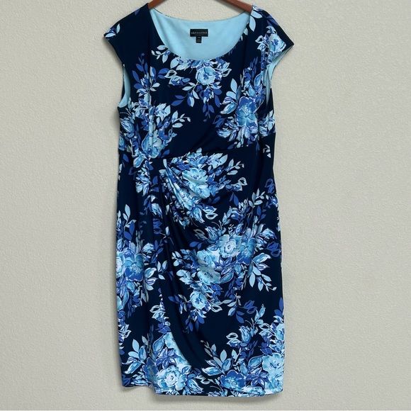 connected apparel Dresses & Skirts - Connected Apparel Floral Draped Dress Women’s Size 20W Blue Navy Aqua Ruched